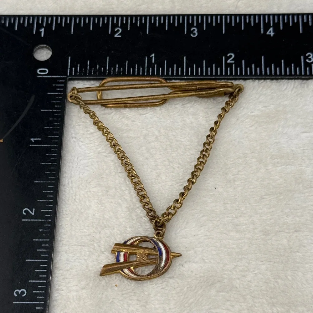 Vintage Boy Scouts Anson Tie Chain Gold Tone Red White Blue Enamel Logo BSA